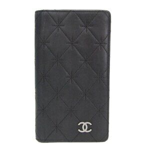 CHANEL Black Lambskin Leather Logo Wallet